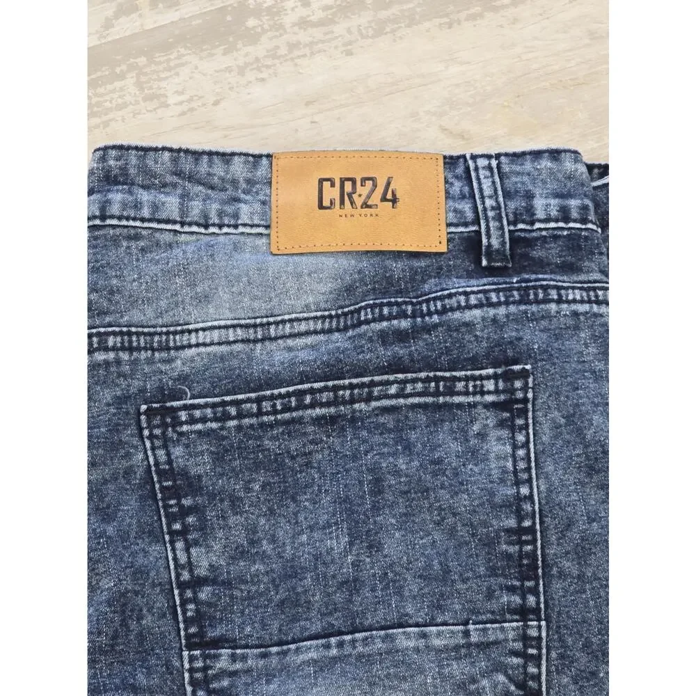 CR24 Chrome Edge Men's Acid Wash Jeans Blue Stretch Denim Streetwear RN 98810